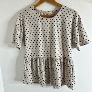 89th & Madison blouse cream polka dots womens ruffled‎ bottom Size S